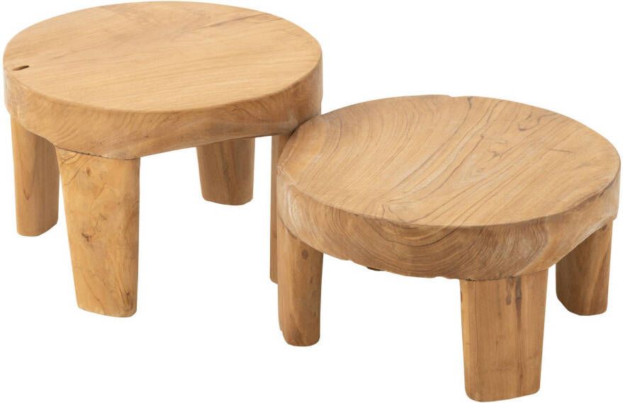 J-Line Set Van 2 Tafel Rond Teak Hout Naturel 50x50x35cm