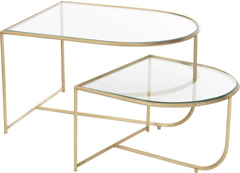 J-Line Set Van 2 Tafels Porte Metaal glas Goud 76x62x35cm