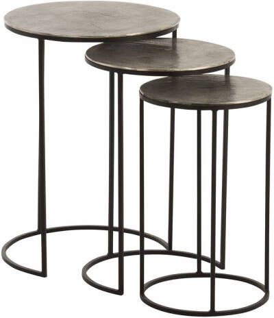 J-Line Set Van 3 Bijzettafels Rond Aluminium Zwart grijs 42x42x60cm