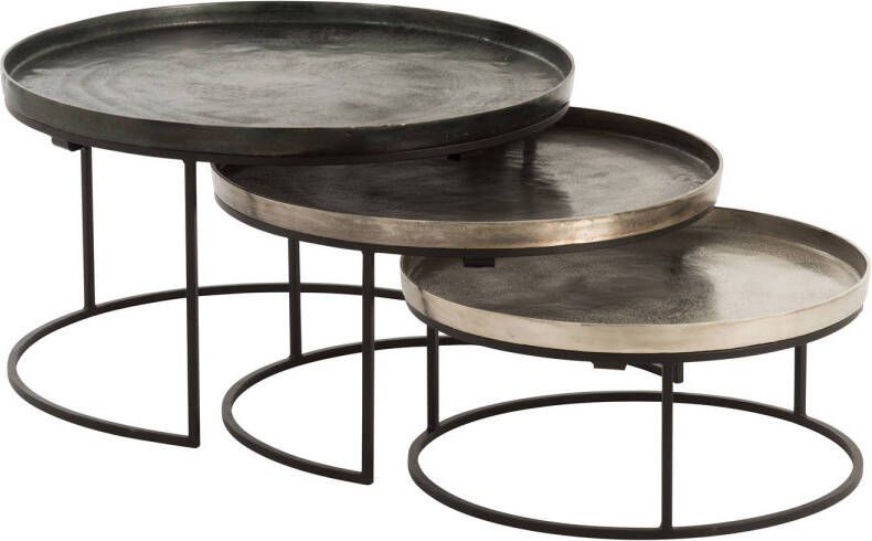 J-Line Set Van 3 Bijzettafels Rond Aluminium Zwart mix 77.5x77.5x45.5cm