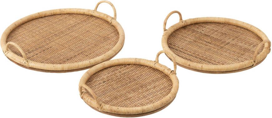 J-Line Set Van 3 Dienbladen Ovaal Rotan metaal Natuur 48x48x10cm