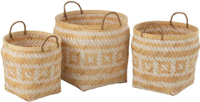 J-Line Set Van 3 Mand Patronen Handvaten Bamboe Naturel wit 40x40x37cm