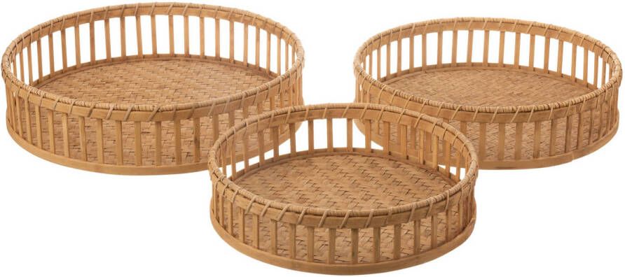 J-Line Set Van 3 Plateau Rond Bamboe Naturel 46x46x11cm