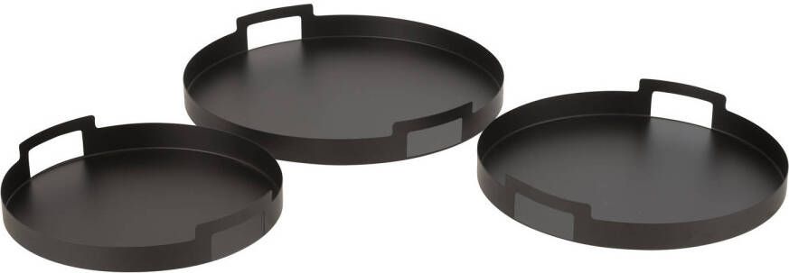 J-Line Set Van 3 Plateau Rond Metaal Zwart 45x45x6.5cm