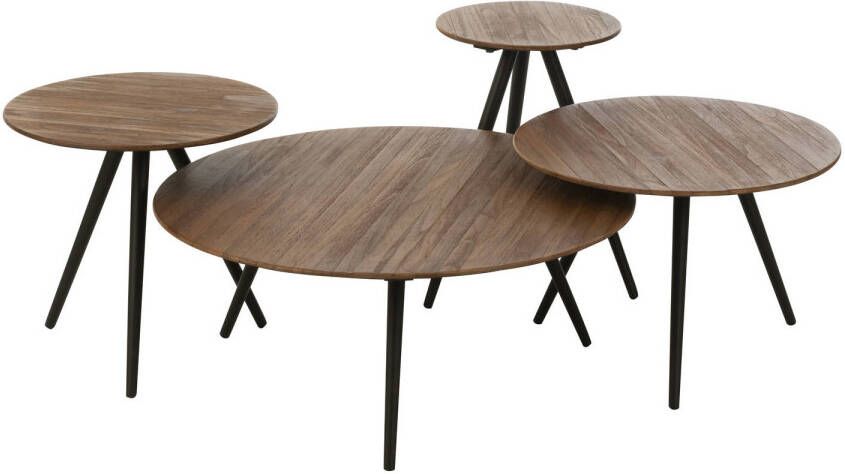 J-Line Set Van 4 Bijzettafel Rond Gerecycleerd Teak Naturel 30x30x45cm