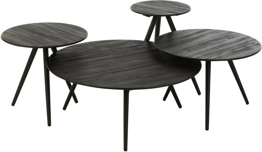 J-Line Set Van 4 Bijzettafel Rond Gerecycleerd Teak Zwart 30x30x45cm