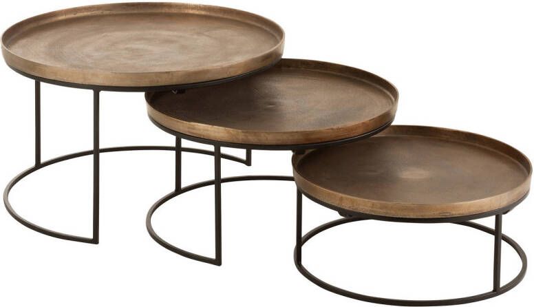 J-Line Set Van Drie Bijzettafel Rond Aluminium Roest 76x76x48cm