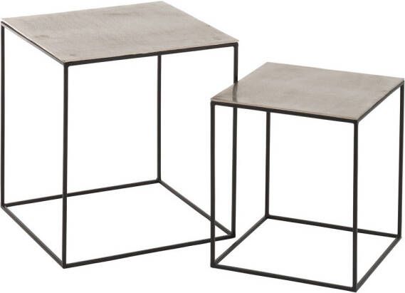 J-Line Set Van Twee Bijzettafels Vierkant Aluminium ijzer Zilver zwart 50.5x50.5x55cm