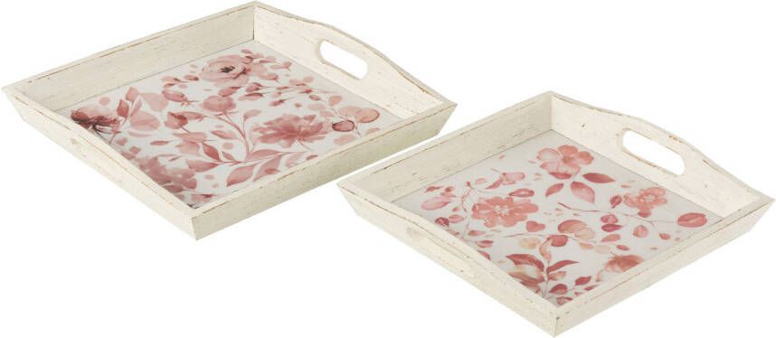 J-Line Set Van Twee Plateau Rozen Hout Wit roze 39.5x39.5x5cm