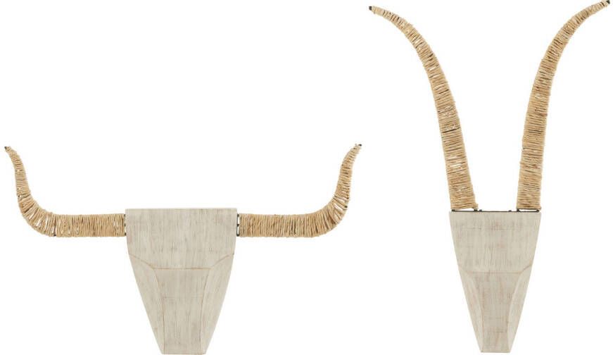 J-Line Set Van Twee Wanddecoratie Stier Sparhout riet Wit naturel 38x65x5cm