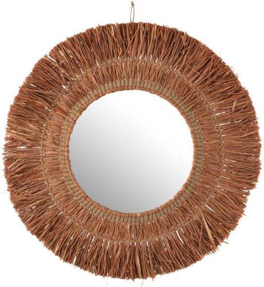 J-Line Spiegel Hangend Rond Riet Raffia Bruin 61.5x61.5x2.5cm