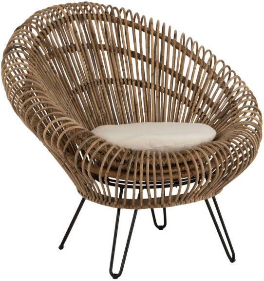 J-Line Stoel Lounge Vivi Met Kussen Rotan ijzer Naturel 104x82x96cm