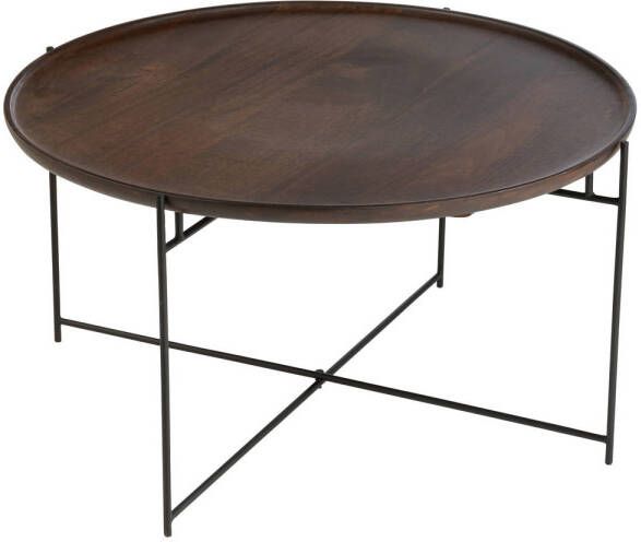 J-Line Tafel Rond Ijzer mangohout Bruin zwart 80x80x42cm