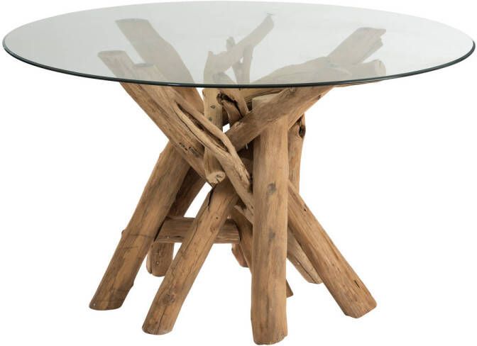 J-Line Tafel Rond Takken Hout glas Naturel 128x128x75cm