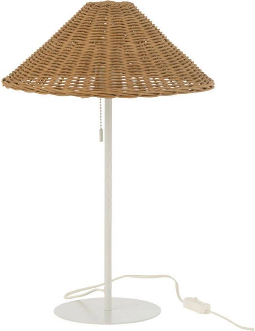 J-Line Tafellamp Metaal rattan Wit naturel 32x32x50cm