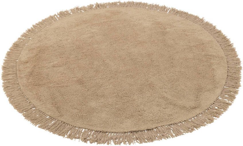 J-Line Tapijt Rond+franjes Donker Beige 150x150x2cm