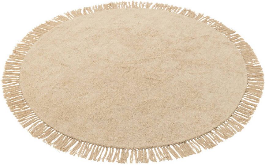 J-Line Tapijt Rond+franjes Licht Beige 150x150x2cm