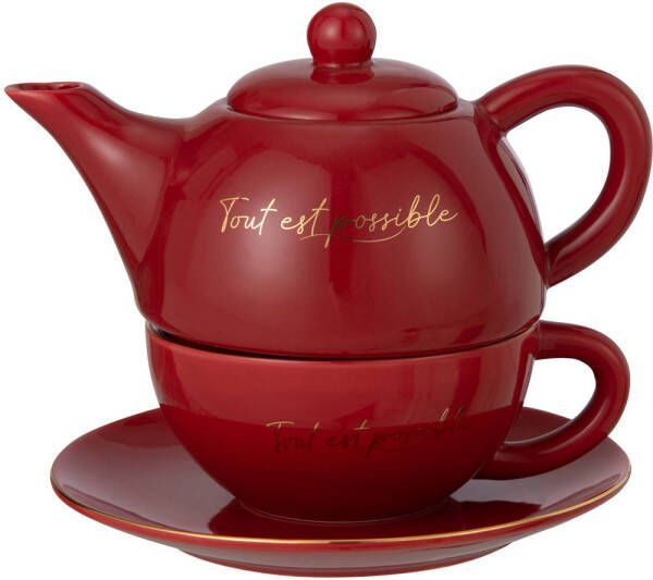 J-Line Tea For One Porselein Tout Est Possible Rood goud 19.2x12x15.5cm