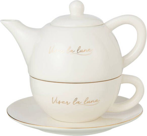 J-Line Tea For One Porselein Viser La Lune Wit goud 19.2x12x15.5cm