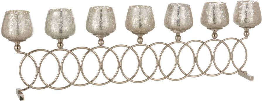 J-Line Theelichthouder 8 Ringen Craquele Glas Nickel 75x9x23cm