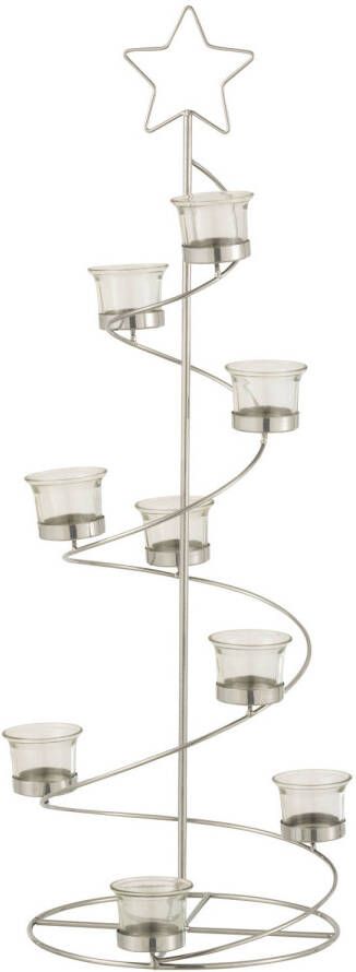 J-Line Theelichthouder Boom Spiraal Metaal glas Zilver Large 27x24x71cm