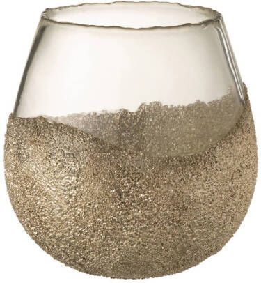 J-Line Theelichthouder Helft Parels Rond Glas Goud Medium 17x17x18cm