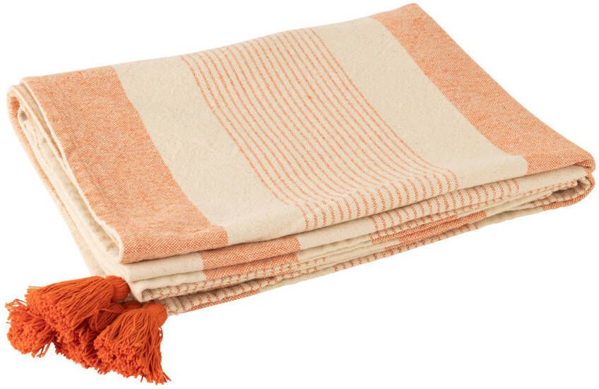 J-Line Throw Mik Katoen Beige oranje 130x180x1cm