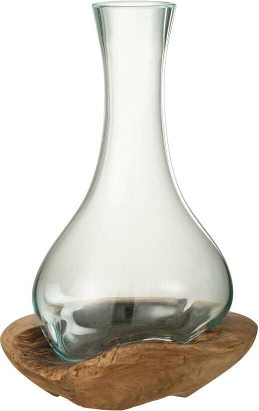 J-Line Vaas Fles Gamal Hout glas Natuur transparant Large 18x18x33.5cm