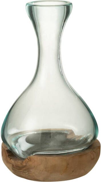 J-Line Vaas Fles Gamal Hout glas Natuur transparant Small 19x21x29cm