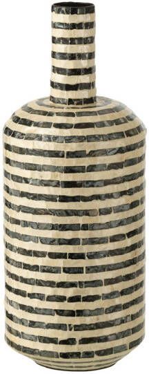 J-Line Vaas Fles Strepen Zeeschelpen bamboo Zwart wit 20x20x52cm