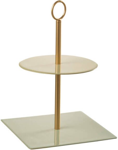 J-Line Voedselstand Rond+vierkant Metaal Groen goud 18x18x26cm