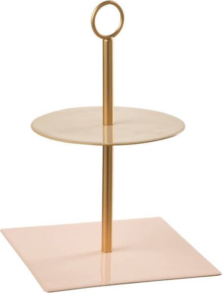 J-Line Voedselstand Rond+vierkant Metaal Lichtroze beige 18x18x26cm