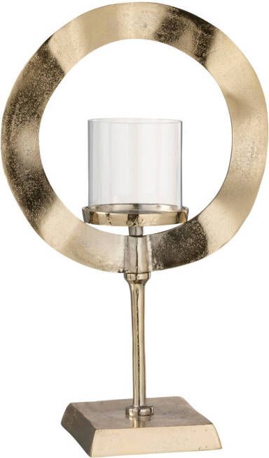 J-Line Windlicht Rond Voet Aluminium Goud Small 29x14x47cm