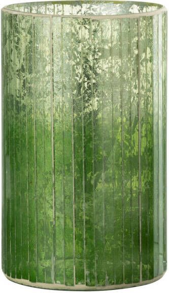 J-Line Windlicht Strepen Glas Groen Large 12.5x12.5x21cm