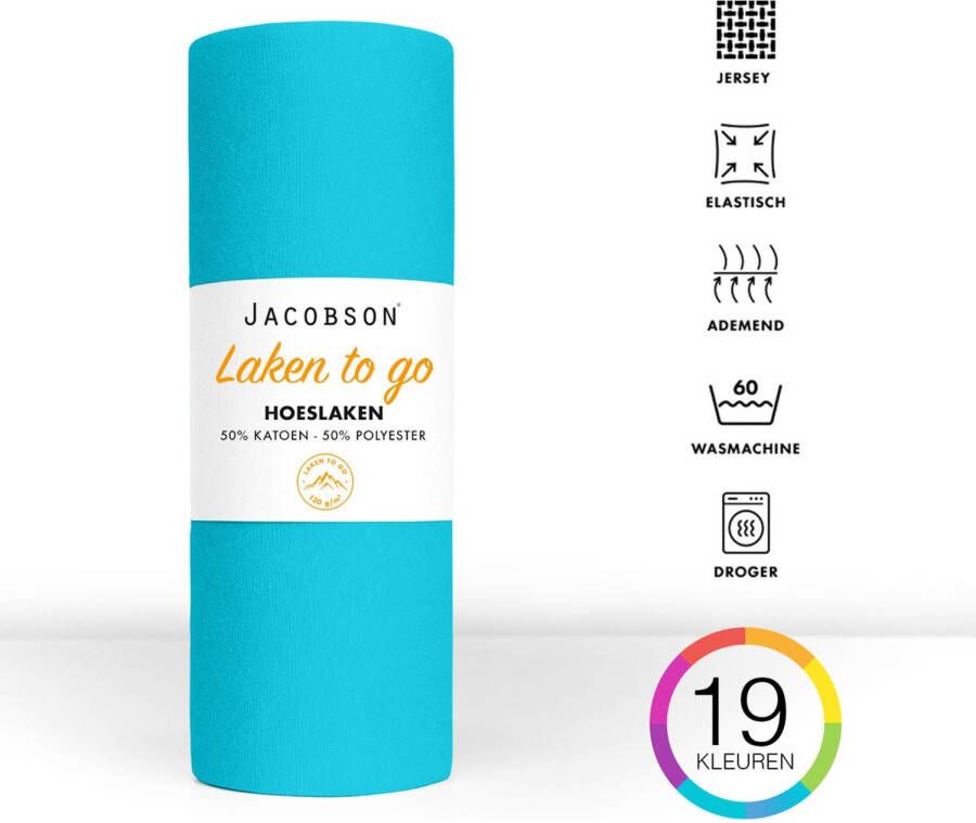JACOBSON Hoeslaken To Go 100x200cm Jersey Katoen tot 23cm matrasdikte Turquoise