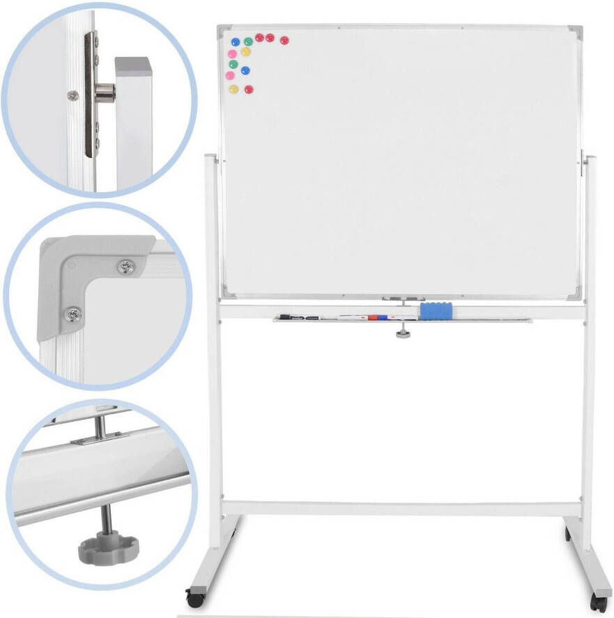 Jago Whiteboard- magneetbord met alu frame- 110x75 cm magnetisch draaibaar