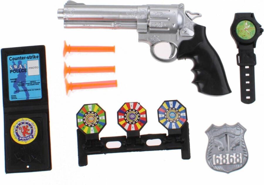 Jonotoys Politie speelgoed pistool en accessoires kind verkleed rollenspel plastic 18 cm Speelgoedpistool