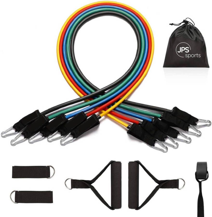 JPS Care JPS Sports Resistance Bands Set- Fitness Elastiek- Weerstandsbanden Handvaten Enkelbanden Draagtas tot 55KG