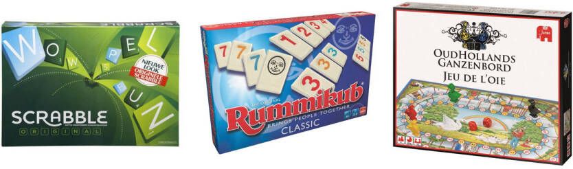 Jumbo Spellenbundel Bordspellen 3 Stuks Scrabble Original & Rummikub & Ganzenbord