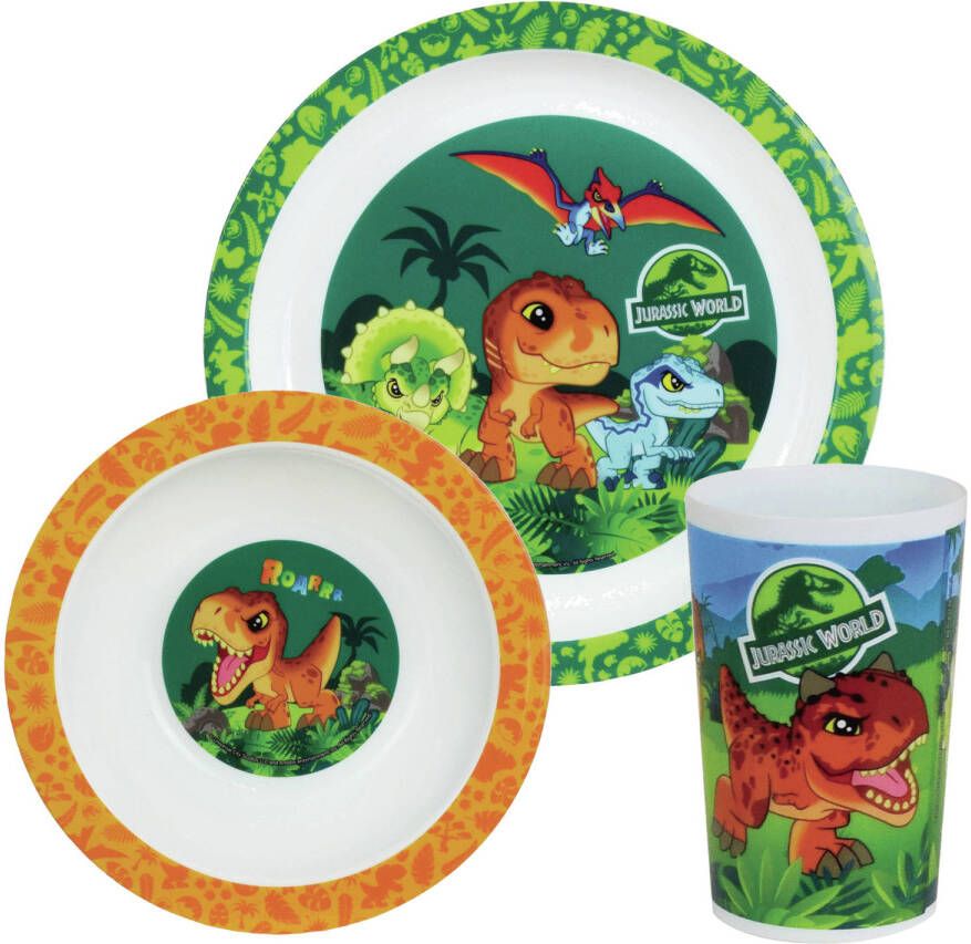 Jurassic World 3-delig kinderen ontbijt set dinosaurus van kunststof Kinderservies