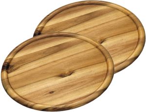 Kesper 2x stuks houten serveerborden pizzaborden rond 32 cm Snijplanken