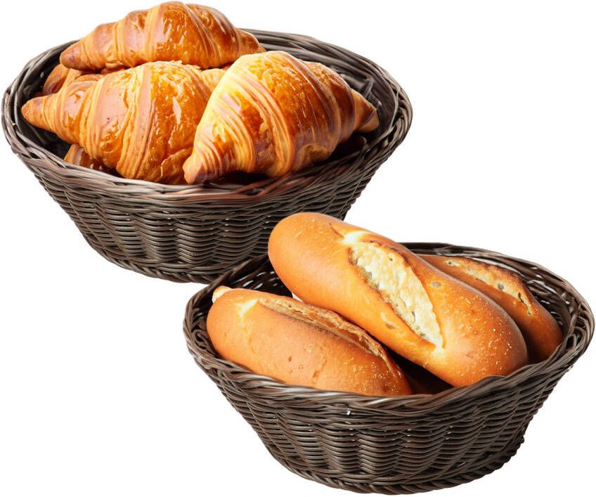 Kesper Brood fruit mandje 2x kunststof donkerbruin rond D28 x H9 cm broodmandjes broodmand