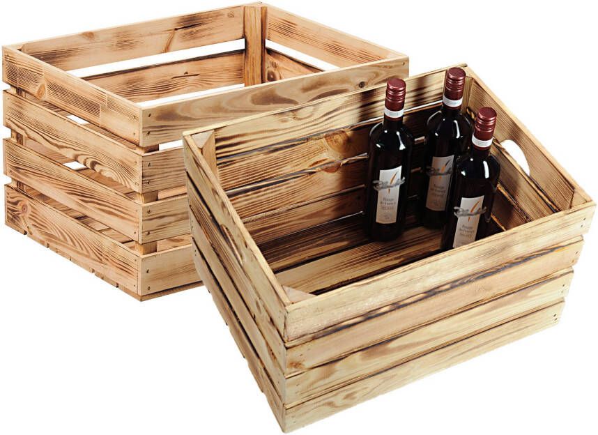 Kesper Fruitkisten opslagbox 2x old look lichtbruin hout L46 x B36 x H28 cm Decoratie huis en tuin Kisten kistjes