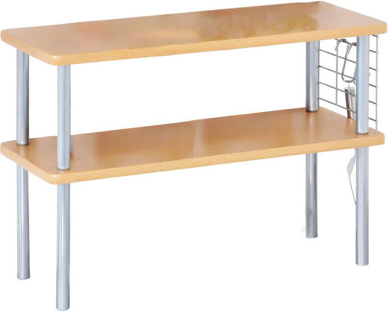 Kesper Keuken aanrecht etagiere 2 niveaus hout metaal rekje organizer 55 x 20 x 38 cm beige Keukenhulphouder