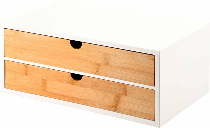 Kesper Ladeblokje bureau organizer 2x lades bamboe hout L33 x B21 x H14 cm lichtbruin wit Ladeblok