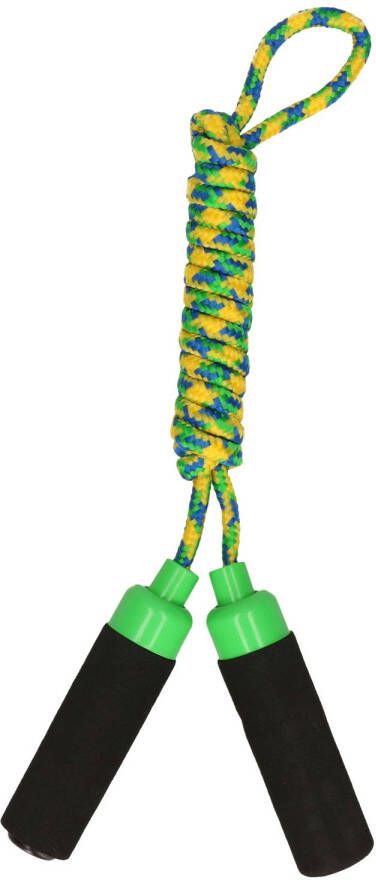 Kids Fun Springtouw speelgoed met Foam handvat groen touw 210 cm buitenspeelgoed Springtouwen