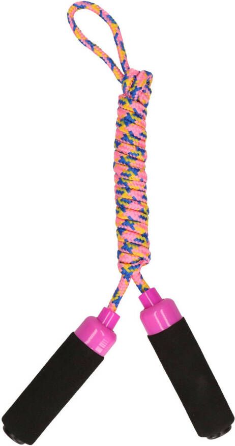 Kids Fun Springtouw speelgoed met Foam handvat roze touw 210 cm buitenspeelgoed Springtouwen