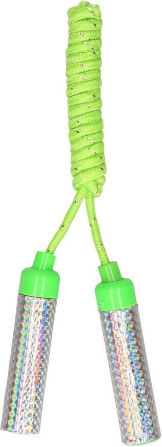 Kids Fun Springtouw speelgoed met glitters groen 210 cm buitenspeelgoed Springtouwen
