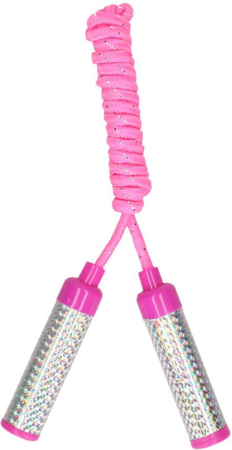 Kids Fun Springtouw speelgoed met glitters roze 210 cm buitenspeelgoed Springtouwen