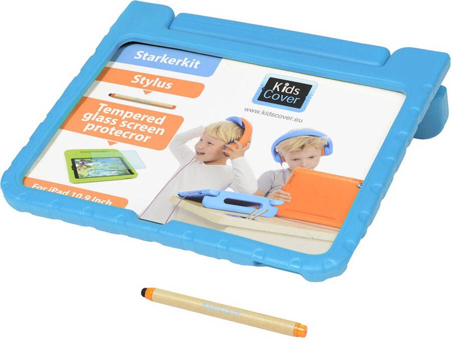 KidsCover iPad 10.9 kinderhoes blauw set INCLUSIEF stylus & glazen screenprotector tablet hoes voor kinderen